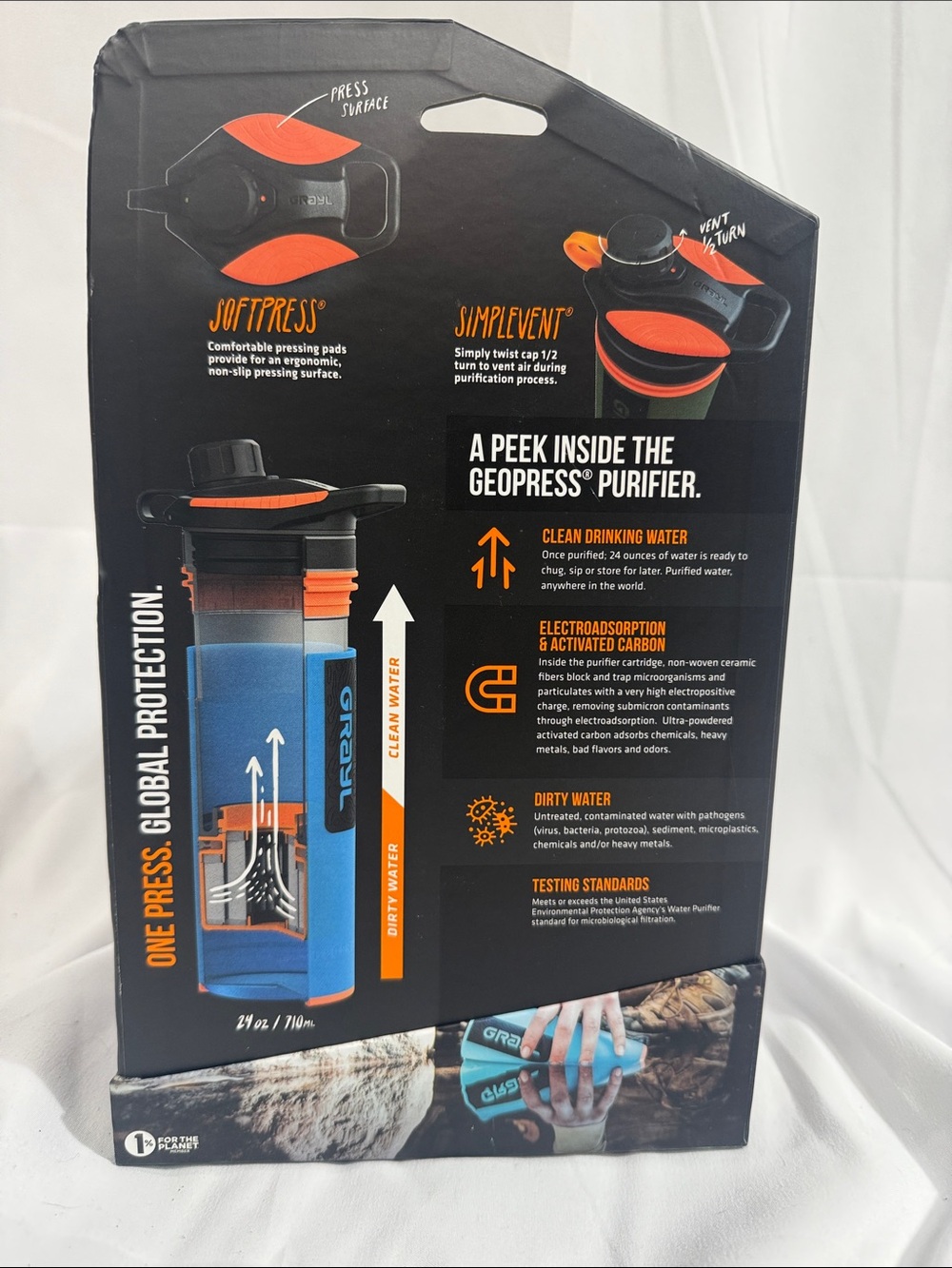 Geopress Filtered Water Bottle - Red with Orange Accent - Picture 3 of 3